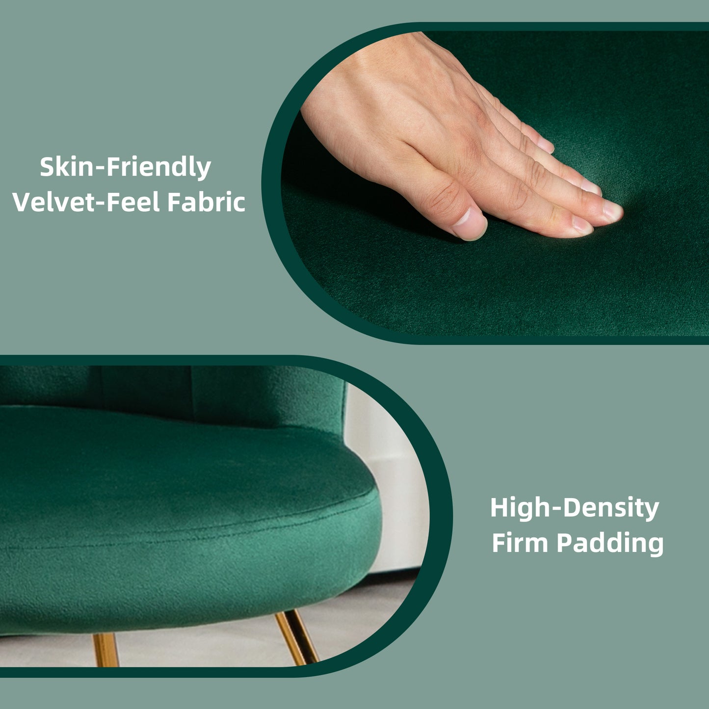 HOMCOM Velvet Feel Lotus Petal Accent Chair Green With Plush Sponge Cushion And High Back Support