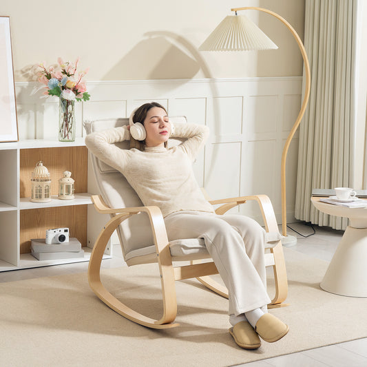HOMCOM Comfortable Upholstered Rocking Chair Recliner With High Back And Headrest In Cream White For Living Room Bedroom