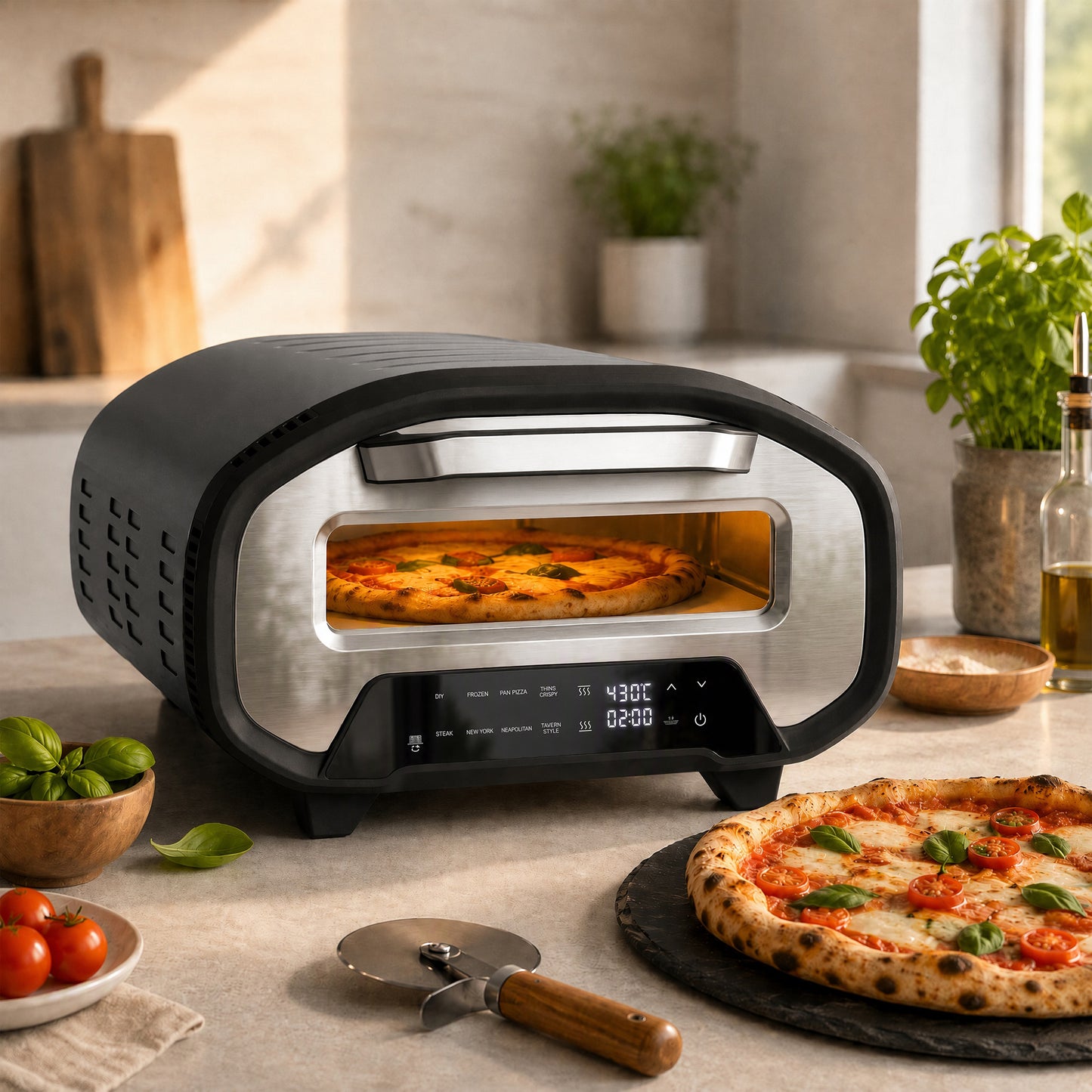 HOMCOM 12 Inch Electric Pizza Oven With 8 Preset Modes And Ceramic Stone