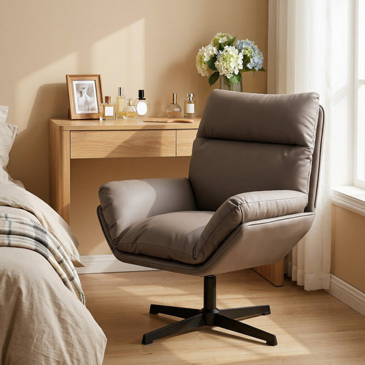 HOMCOM Accent Chair 360 Swivel Armchair For Living Room With Padded Cushion Cat Scratch Resistant Fabric Dark Brown