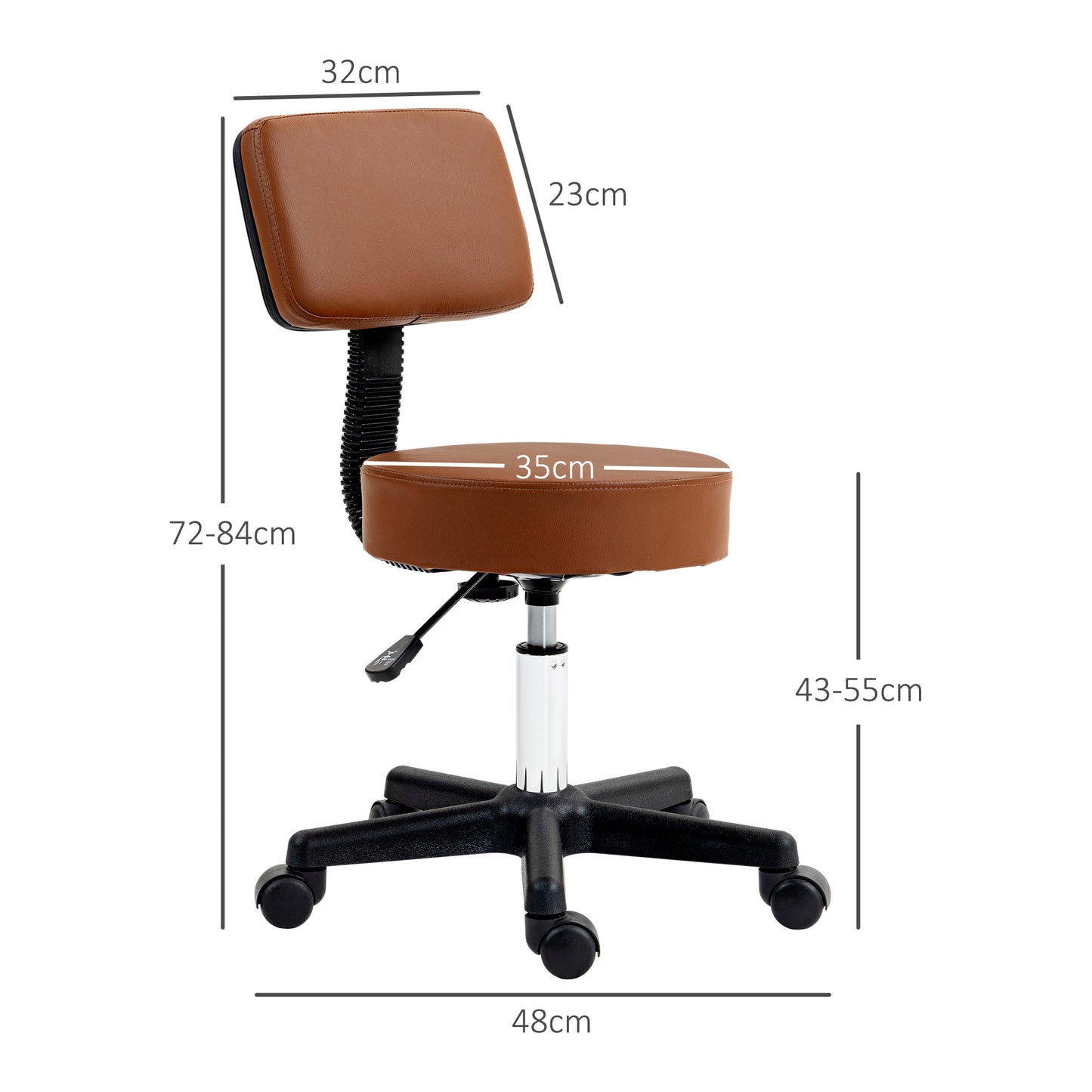 HOMCOM Adjustable Rolling Salon Stool with Padded Seat and Backrest for Hairdressers and Beauticians - ALL4U RETAILER LTD