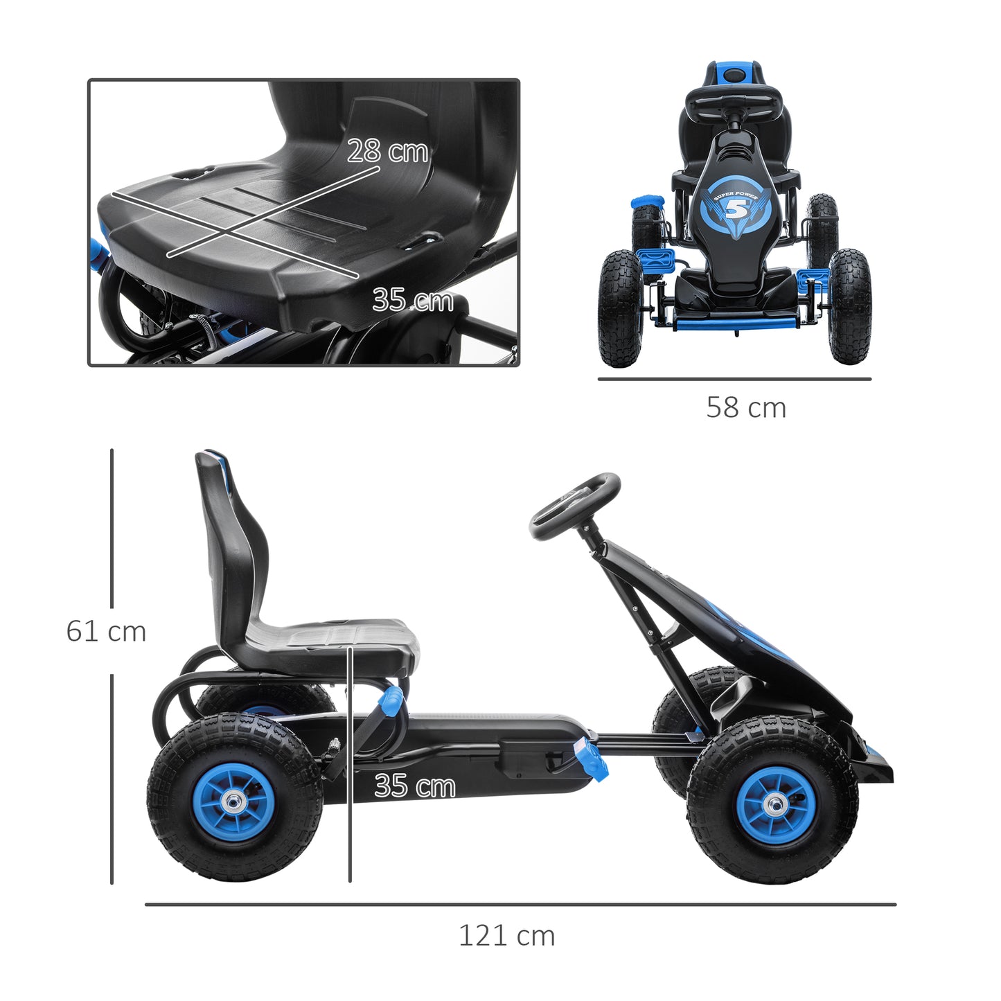 HOMCOM Adjustable Kids Pedal Go Kart with Inflatable Tires - Blue - ALL4U RETAILER LTD