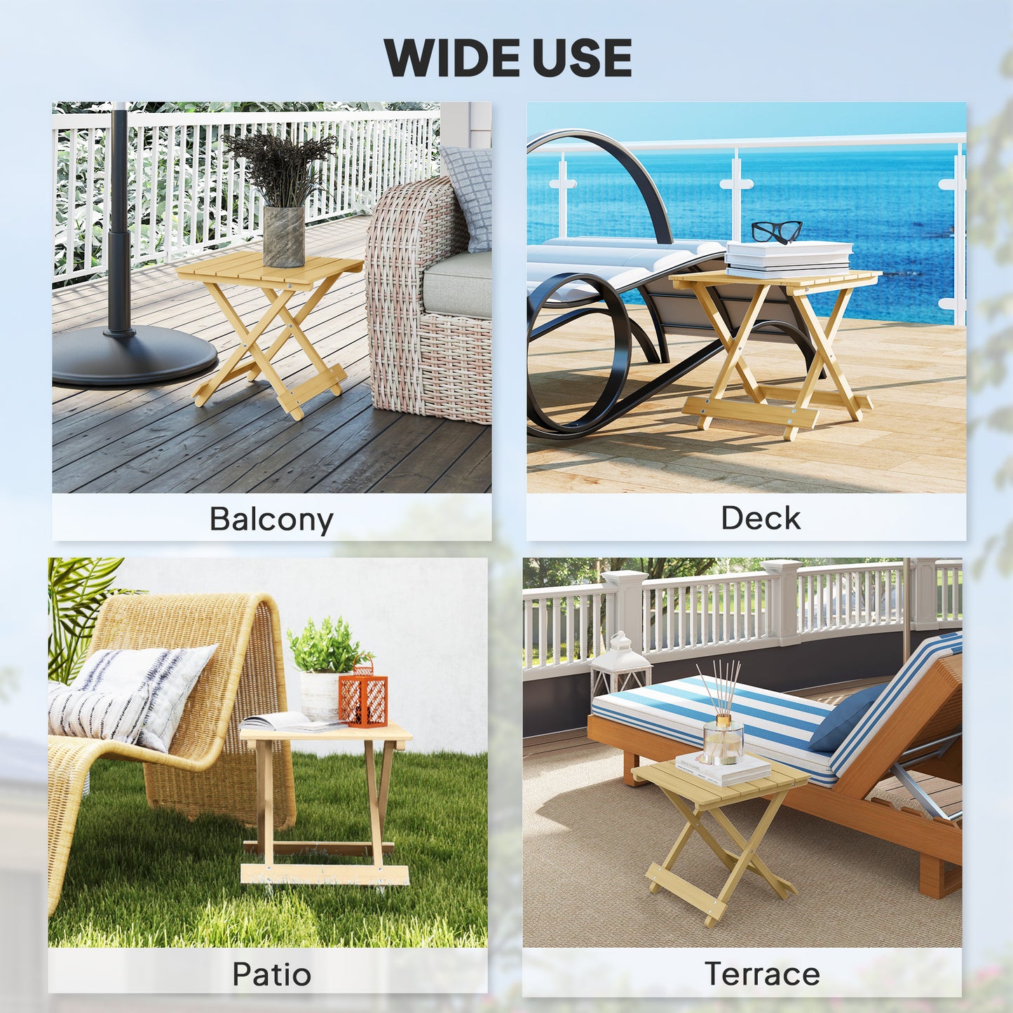 Outsunny Wooden Foldable Outdoor Coffee Table for Garden Or Patio with Slatted Top in Fir Wood