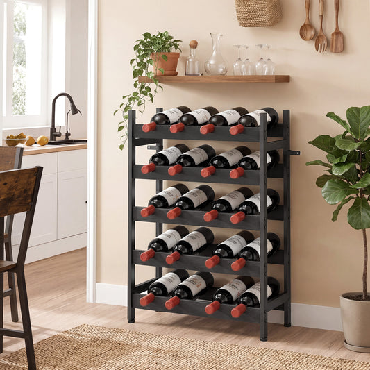 HOMCOM Freestanding 5 Tier Wine Rack Holds 20 Bottles Industrial Steel Bar Cabinet With Adjustable Feet Black