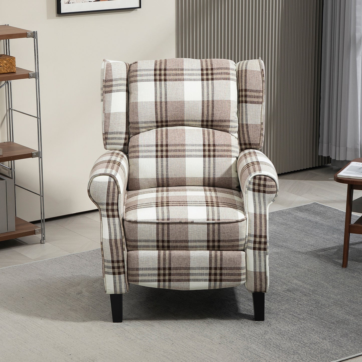 HOMCOM 160 Degree Reclining Armchair With Footrest in Brown Linen Feel Upholstery for Living Room