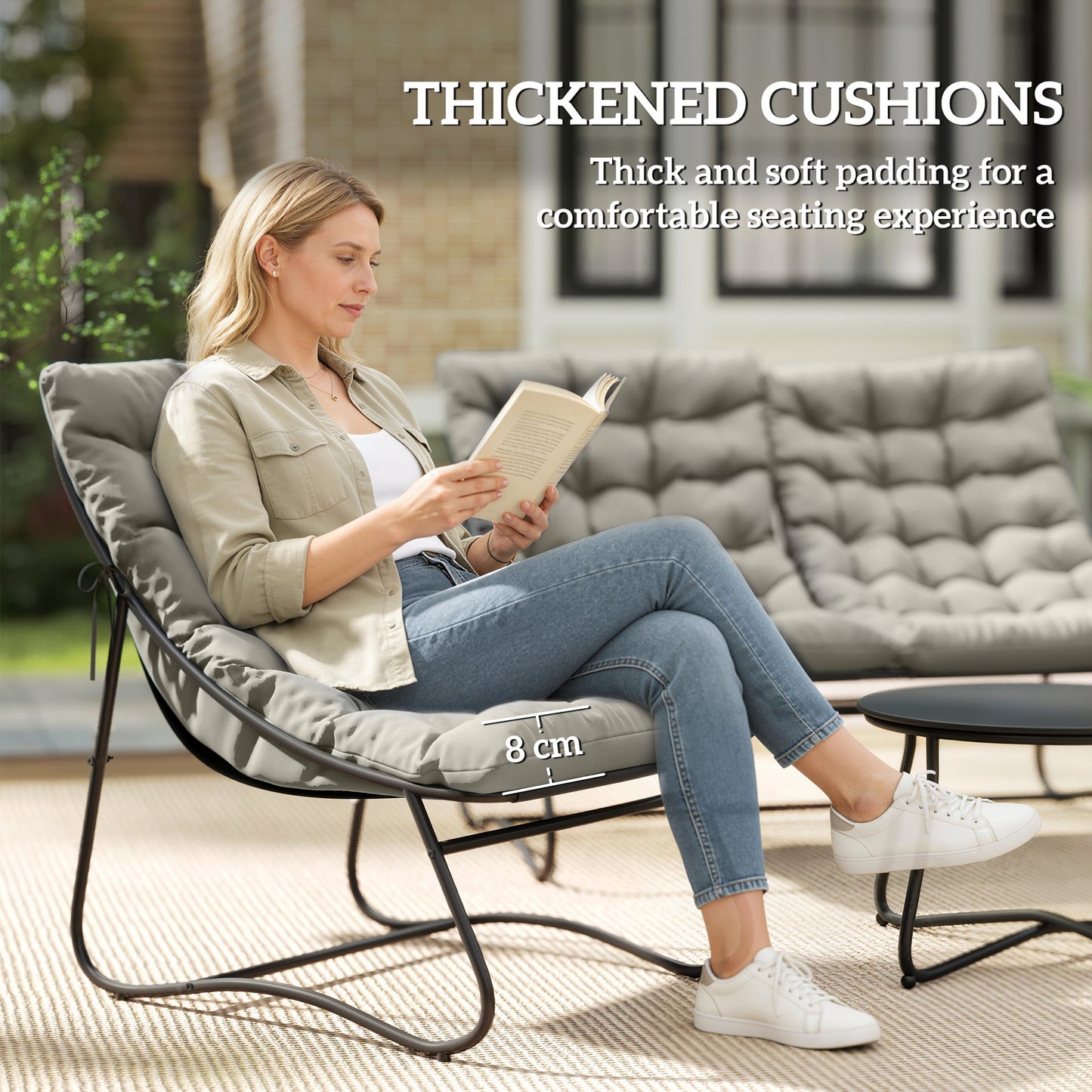 Outsunny 4 Seater Garden Set With Loveseat Sofa Chairs Glass Coffee Table Cushions Steel Outdoor Sofa Light Grey