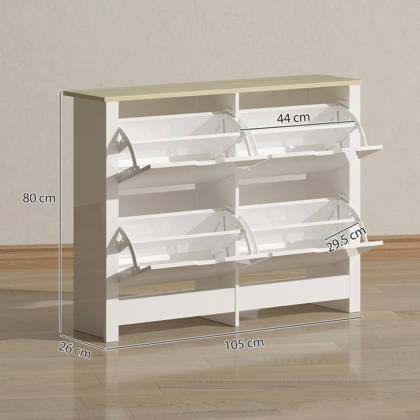 Homcom Slim White Shoe Cabinet Narrow Cupboard With 4 Flip Drawers And Adjustable Shelves For 16 Pairs Of Shoes