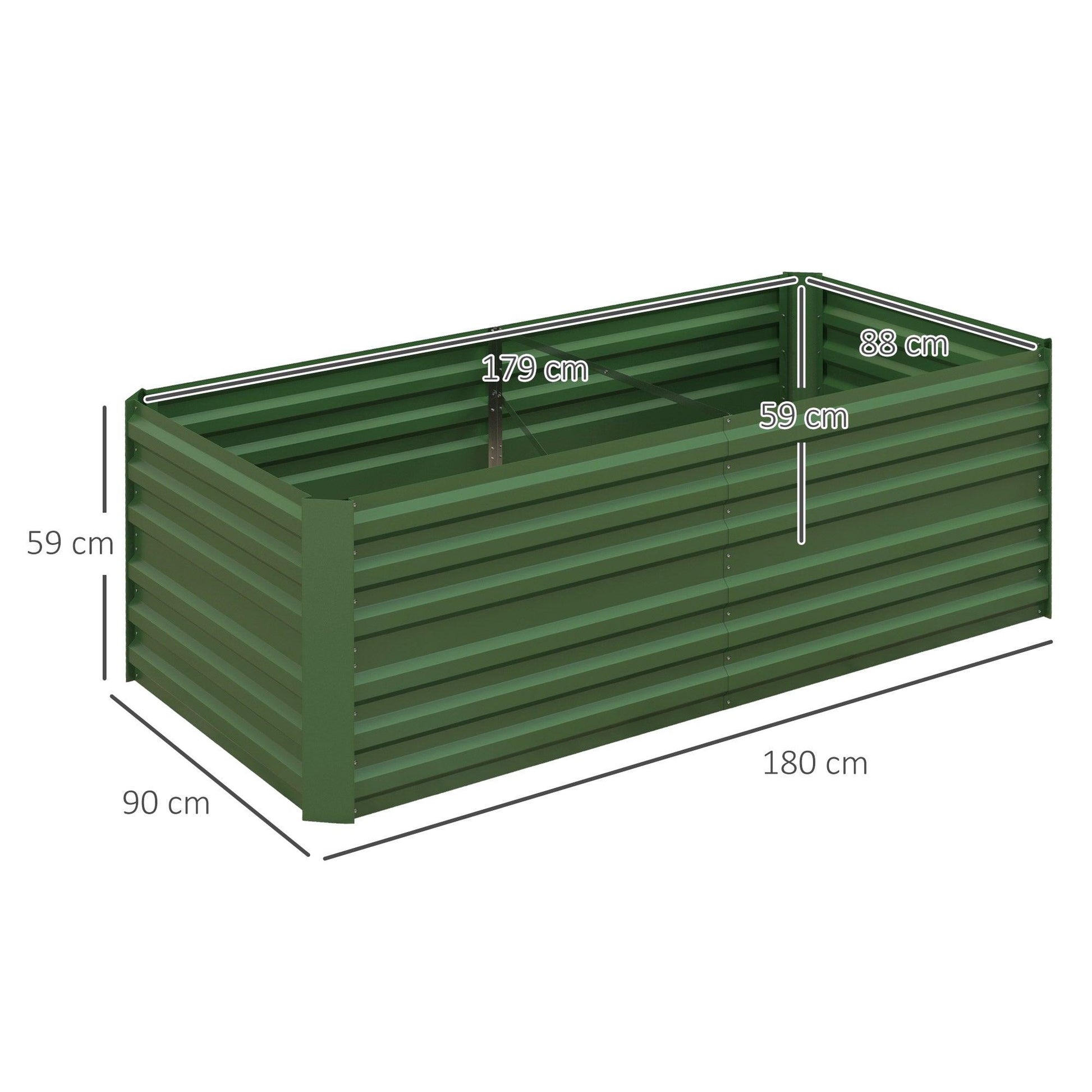 Outsunny Raised Beds for Garden, Galvanised Steel Outdoor Planters with Multi-reinforced Rods, 180 x 90 x 59 cm, Green - ALL4U RETAILER LTD