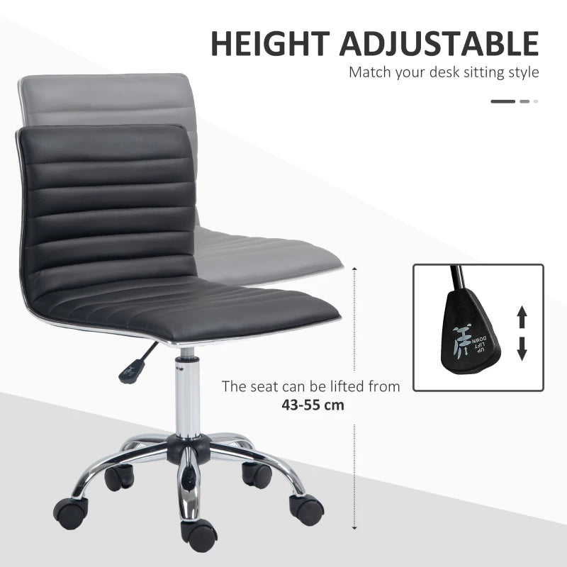 HOMCOM Adjustable Swivel Office Chair - Armless Mid-Back Design, PU Leather, Chrome Base - Black - ALL4U RETAILER LTD