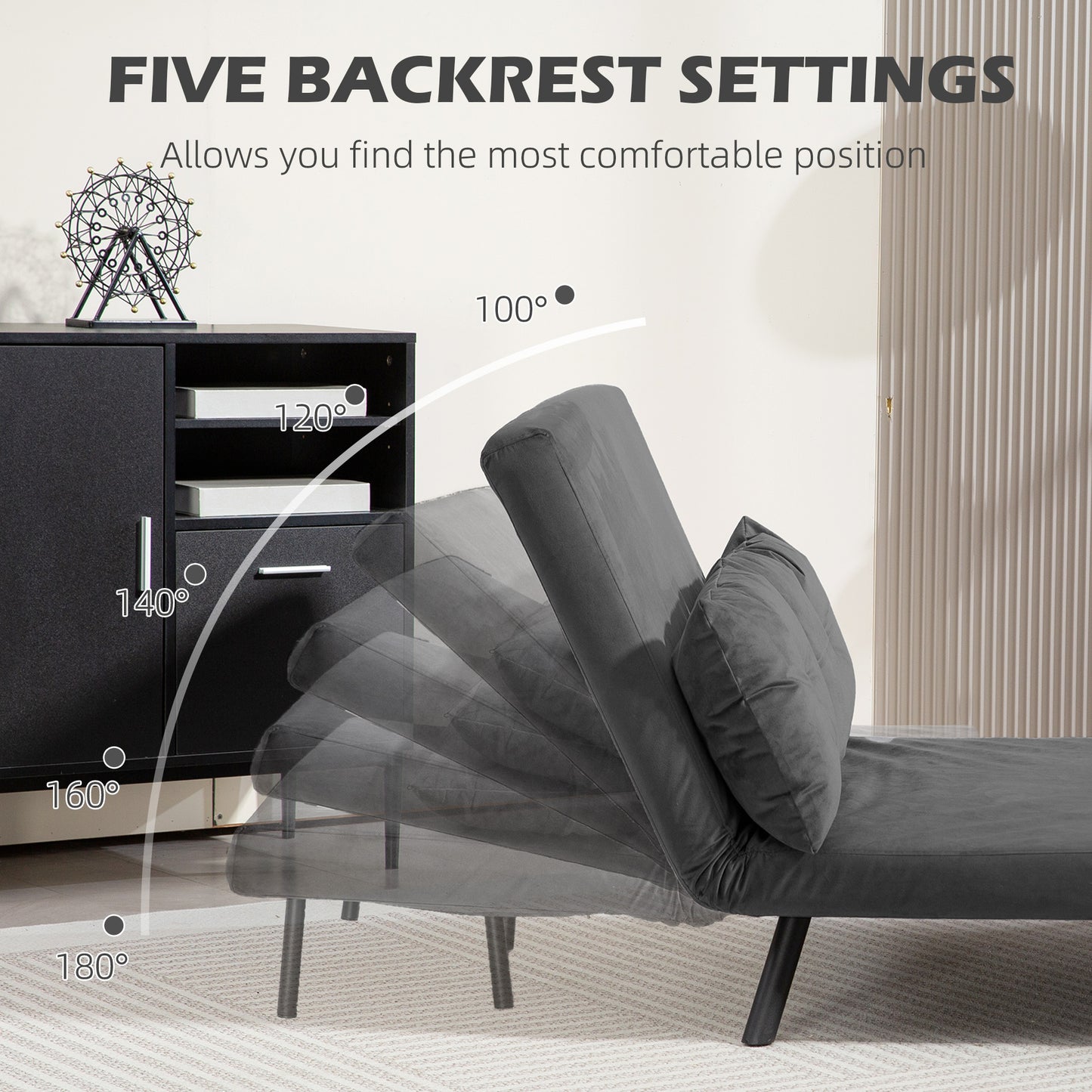 HOMCOM 4 In 1 Velvet Feel Double Sofa Bed With Pillows Dark Grey Perfect For Living Rooms And Guest Rooms