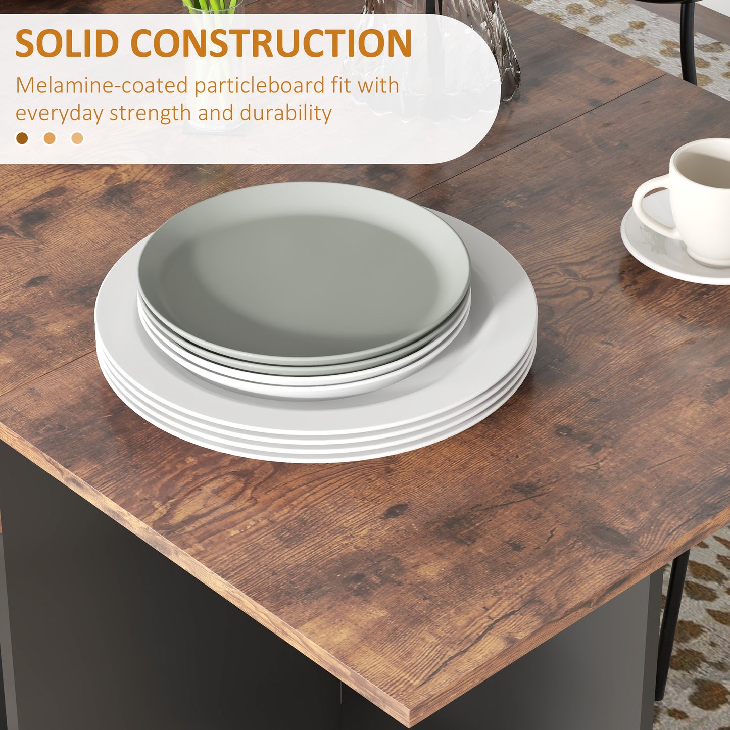 HOMCOM Folding Dining Table With Drop Leaves For Small Spaces Drawer And Storage Shelves Rustic Brown Finish