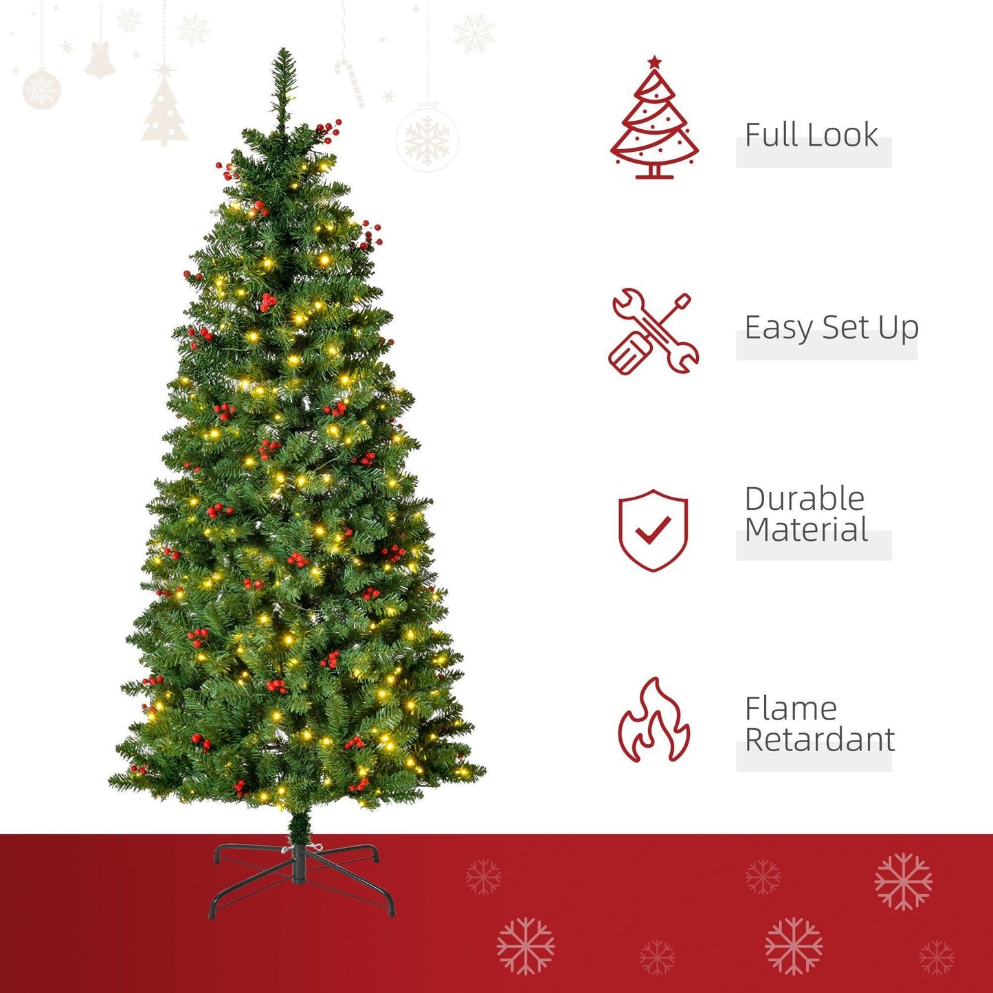 HOMCOM 5FT Pencil Christmas Tree with Warm White LED Lights - ALL4U RETAILER LTD