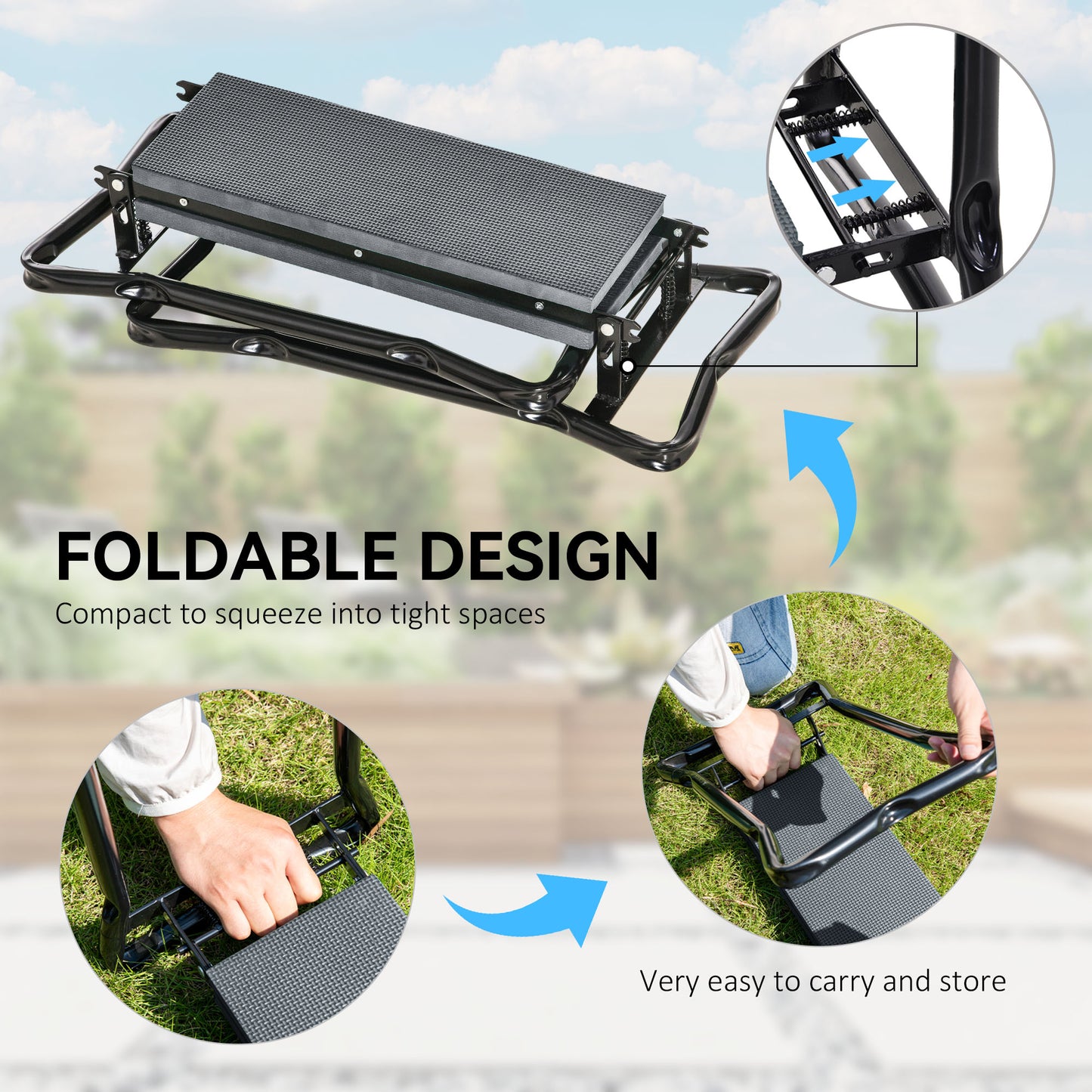 Outsunny 2 In 1 Garden Kneeler Seat Foldable Bench With Kneeling Pad And Knee Protector Grey