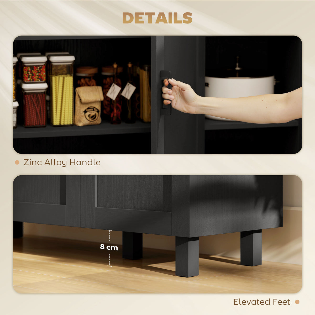 HOMCOM Sideboard Buffet Cabinet With 3 Doors And Adjustable Shelves Black
