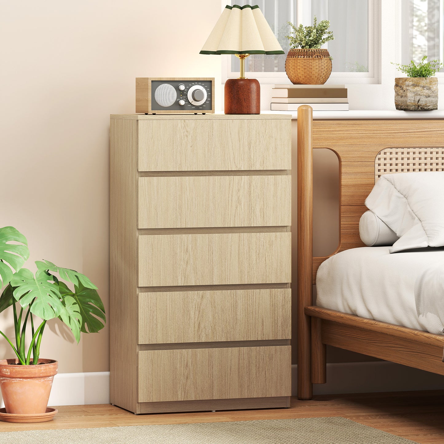 HOMCOM 5 Drawer Chest Modern Dresser for Bedroom Storage Cabinets and Organizer Furniture