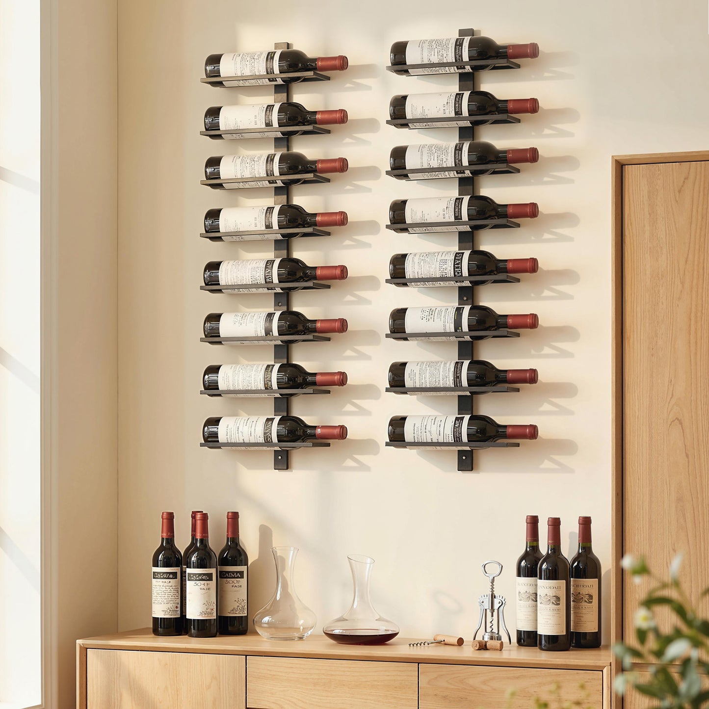 HOMCOM Wall Mounted 8 Tier Metal Wine Rack Display Holder For Kitchen Black Space Saver