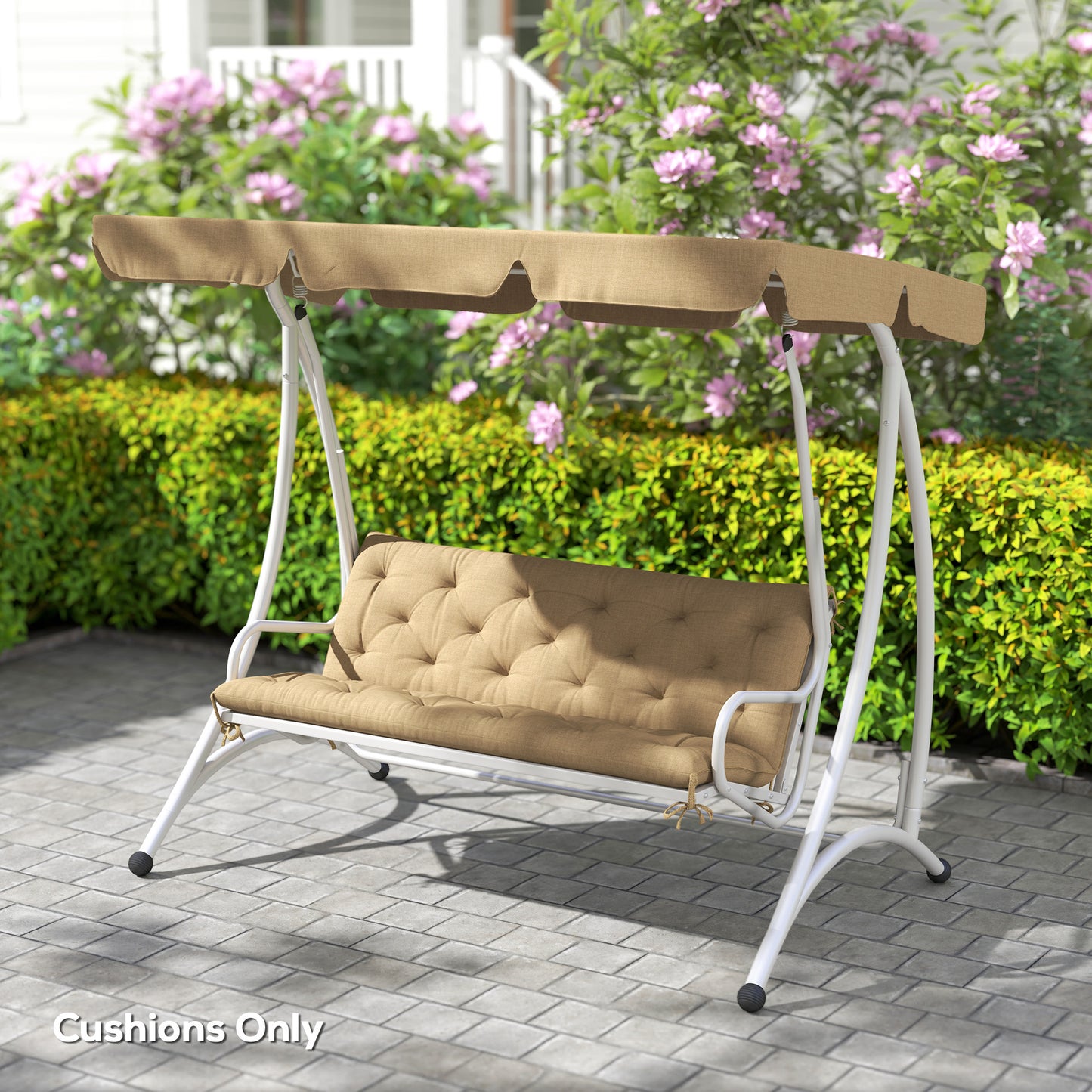 Outsunny Khaki Three-Seater Bench Cushion Splash-Resistant for Outdoor Metal or Wood Furniture