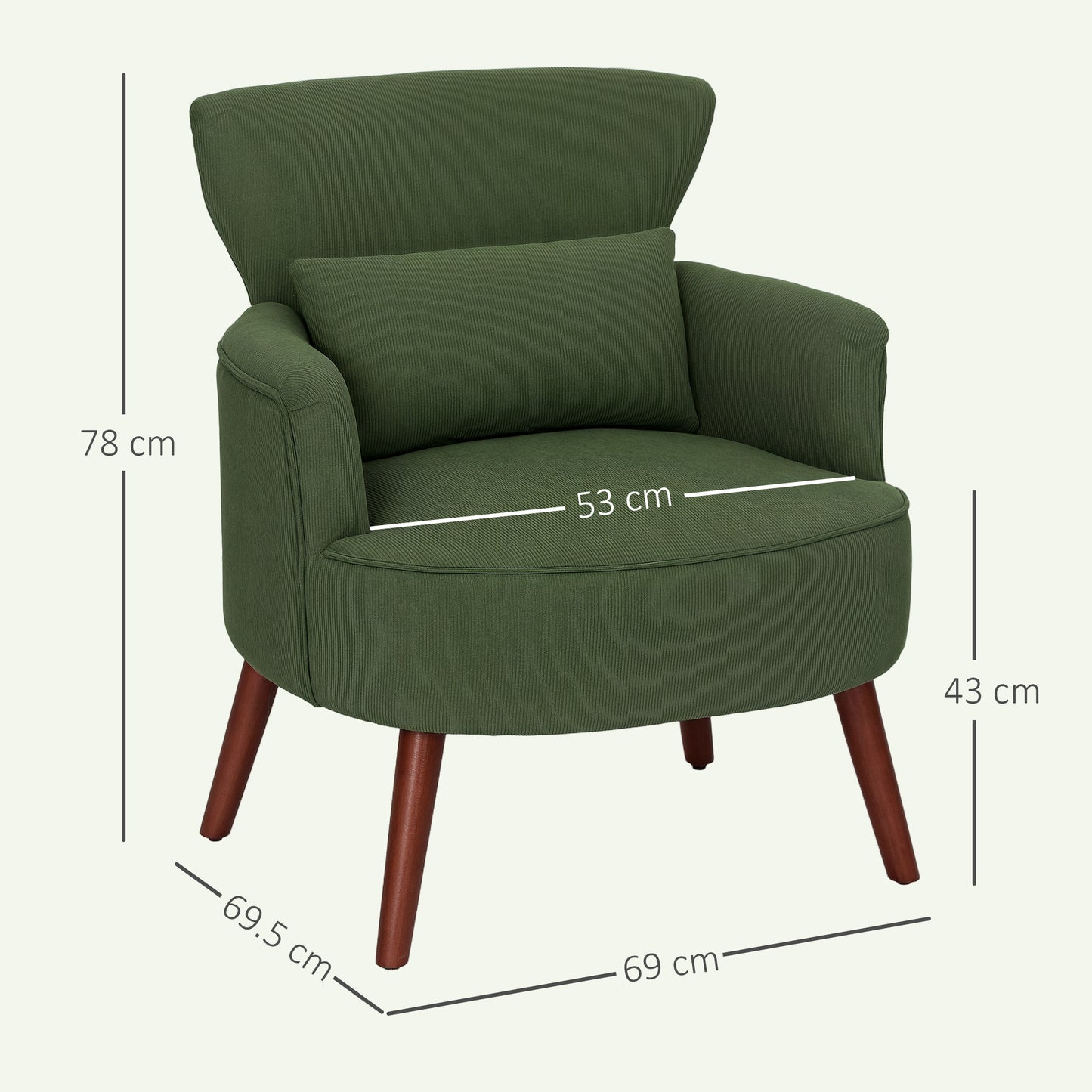 HOMCOM Corduroy Retro Wingback Accent Chair Green With High Density Foam And S Springs For Small Spaces