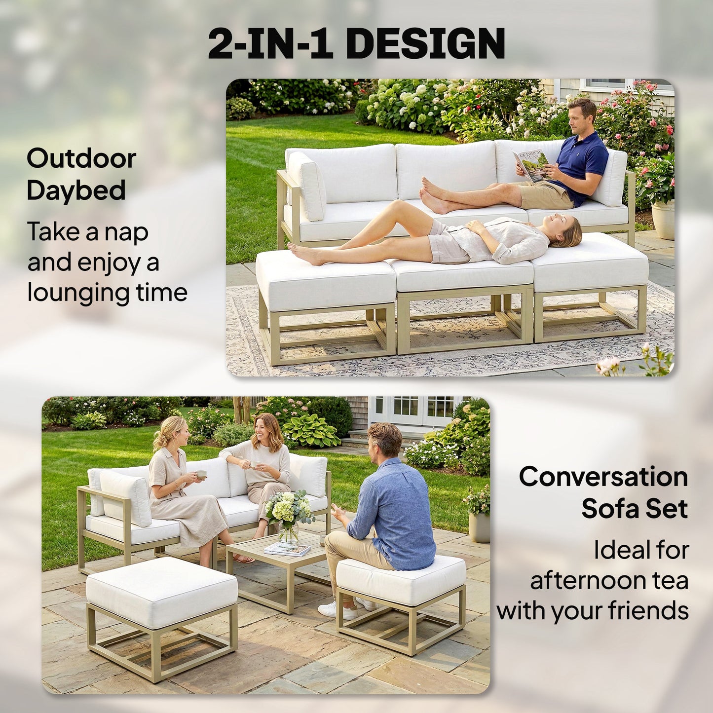 Outsunny Garden Daybed 6 Piece Outdoor Sectional Sofa Set Aluminium Patio Conversation Furniture With Coffee Table