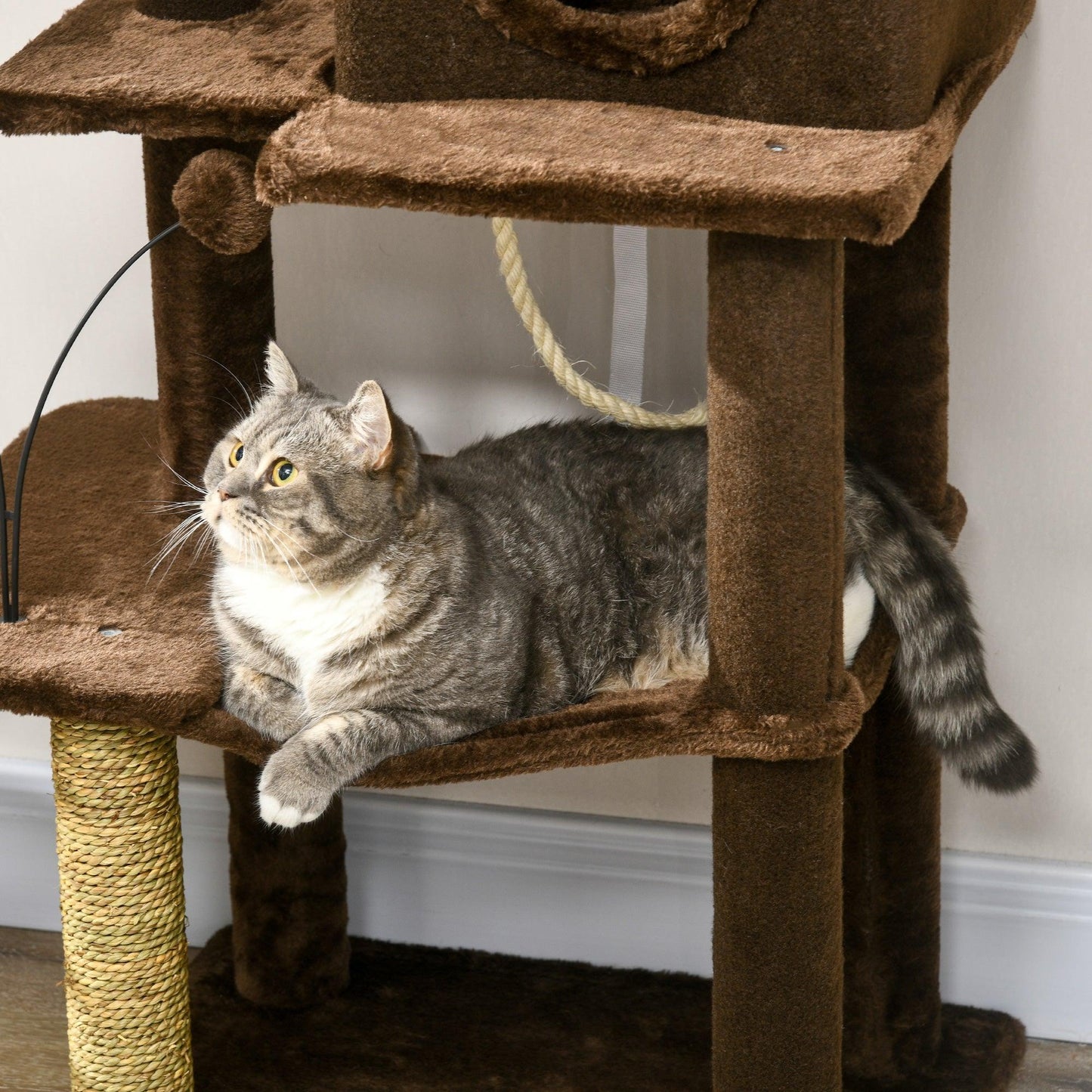 PawHut Cat Tree for Indoor Cats, Modern Cat Tower with Scratching Posts, House - ALL4U RETAILER LTD