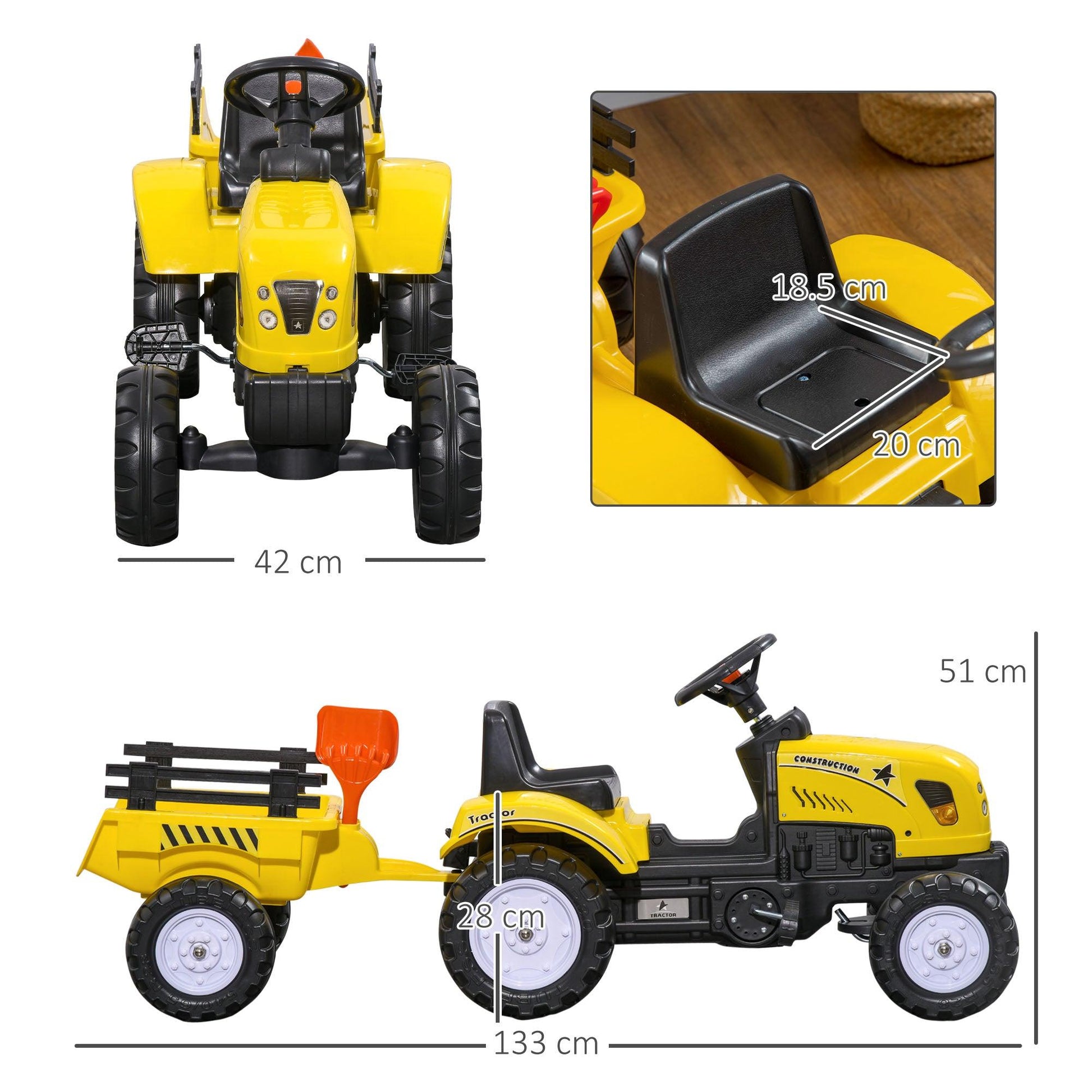 HOMCOM Pedal Go Kart Ride on Tractor with Shovel & Rake Four Wheels Child Toy - ALL4U RETAILER LTD