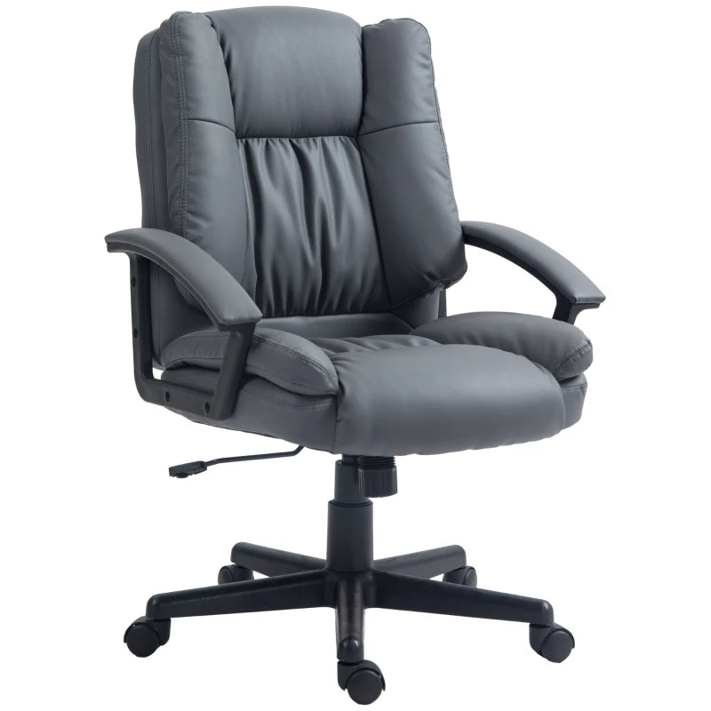 HOMCOM Office Chair - Faux Leather Computer Desk Chair, Mid Back Executive Chair with Adjustable Height and Swivel Rolling Wheels for Home Study - Dark Grey - ALL4U RETAILER LTD