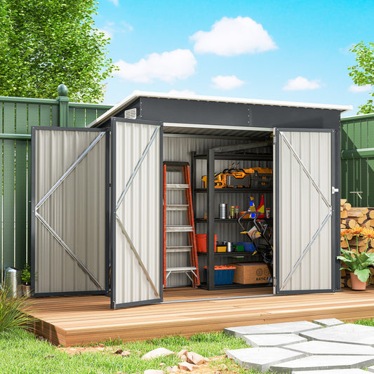 Outsunny 7.5 x 4.3ft Metal Garden Storage Shed Waterproof With Triple Lockable Doors Vents Gloves Included Dark Grey