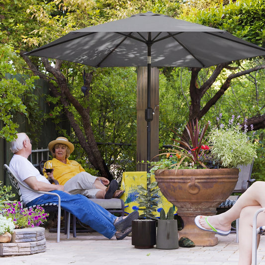 Outsunny 2.6m Garden Parasol Umbrella With Aluminium Pole Outdoor Patio Umbrella With Tilt And Crank Vent Grey