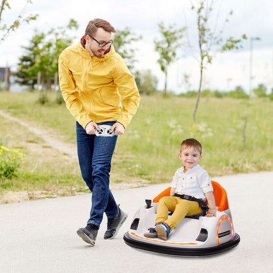 AIYAPLAY Vibrant Orange 360° Rotating Kids Bumper Car with Remote Control, Joysticks, Music & Lights - Perfect for Outdoor Fun!