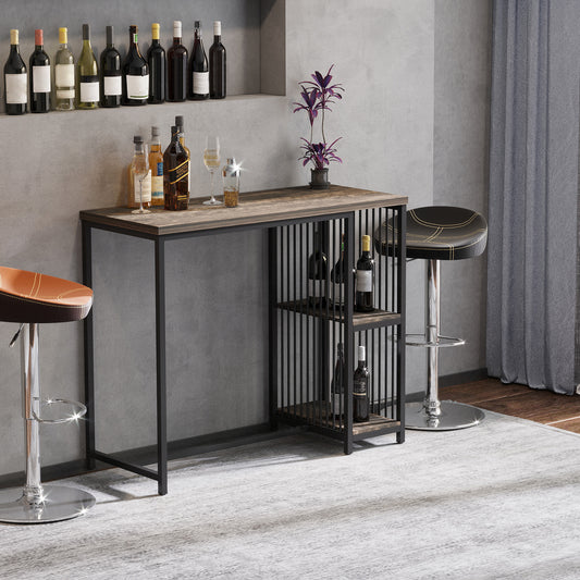 HOMCOM Industrial Style Bar Table with Dual Storage Shelves and Adjustable Feet for Home and Cafe - ALL4U RETAILER LTD