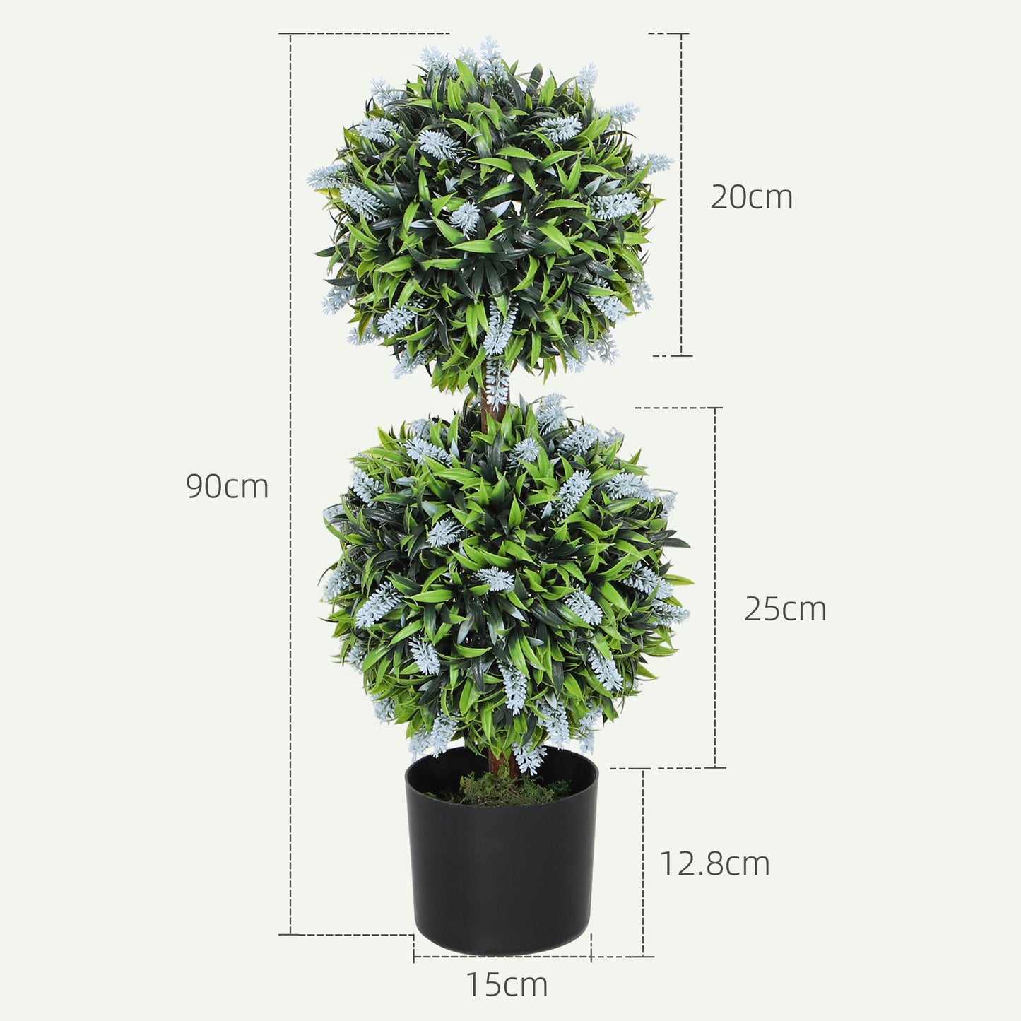 Set Of 2 Decorative Artificial Lavender Ball Trees In Pots Blue 70cm Faux Plants For Indoor Outdoor Decor