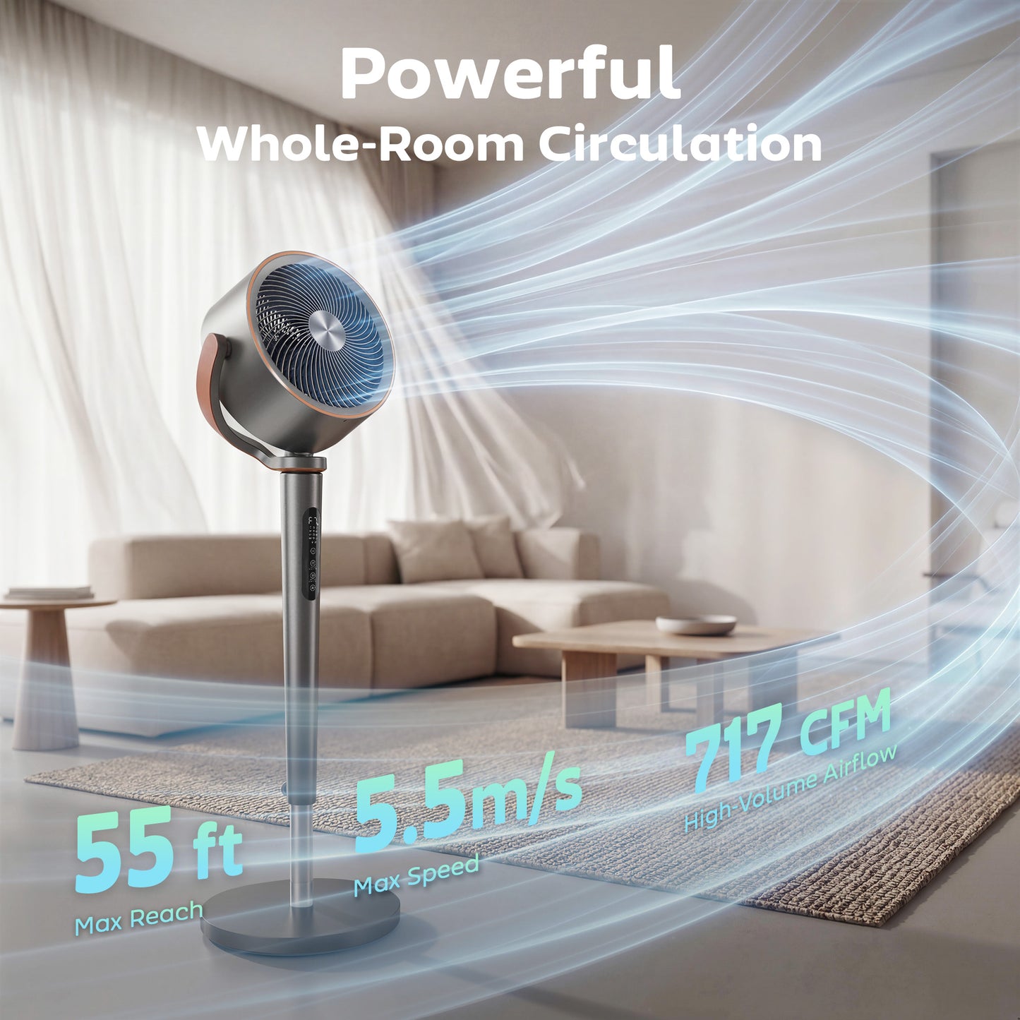 HOMCOM 20dB Silent Standing Fan With 70-90 Degree Auto Oscillation, 12 Speeds, LED, Remote, 12H Timer, 46 Inch Grey