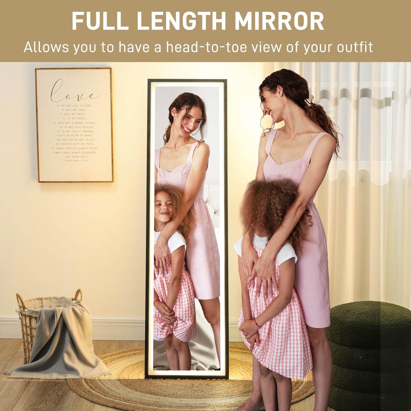 HOMCOM 150 x 40cm Adjustable LED Floor Length Mirror - Black - ALL4U RETAILER LTD