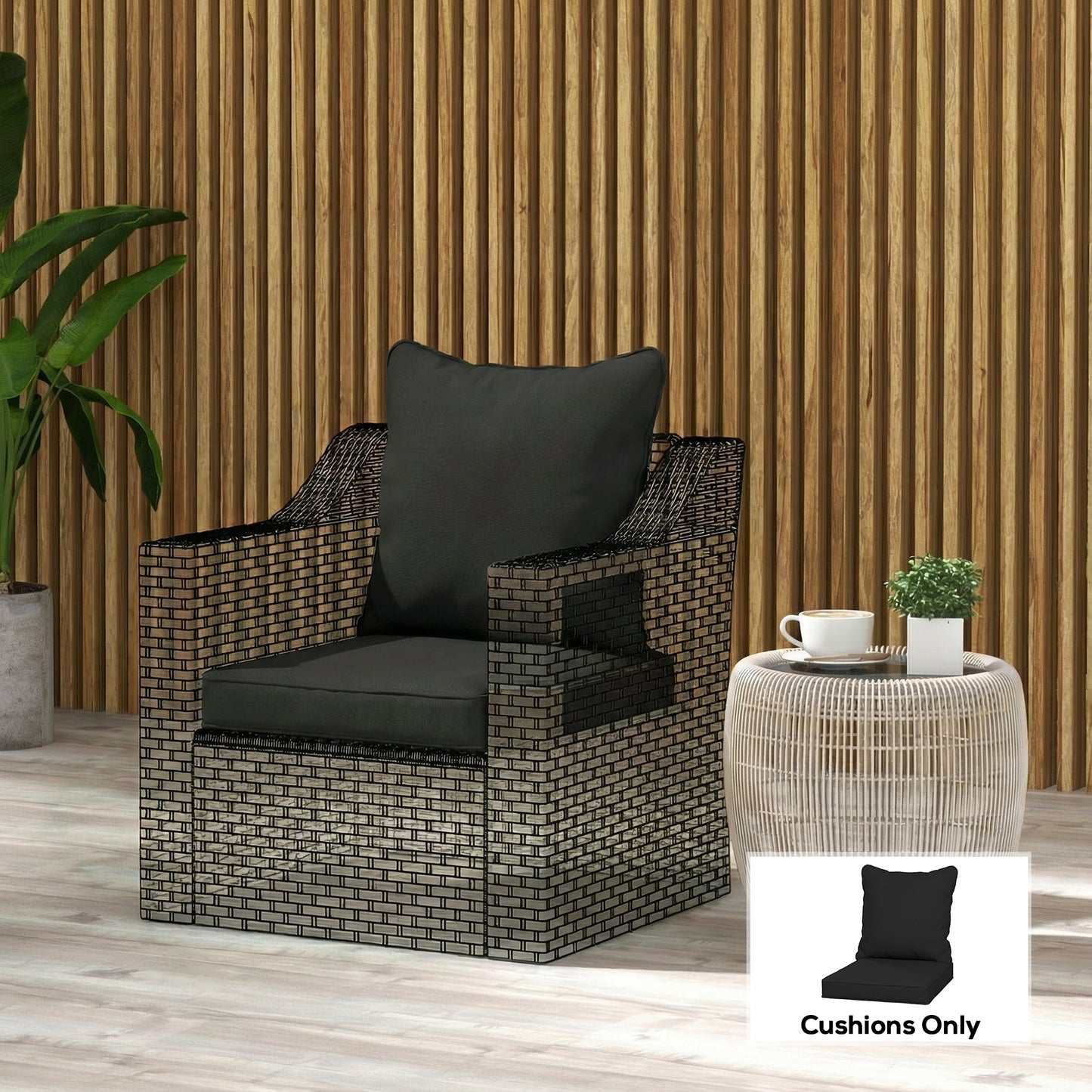 Outsunny Seat and Back Padded Cushion Set Two Cushions Black Outdoor Patio for Garden Furniture