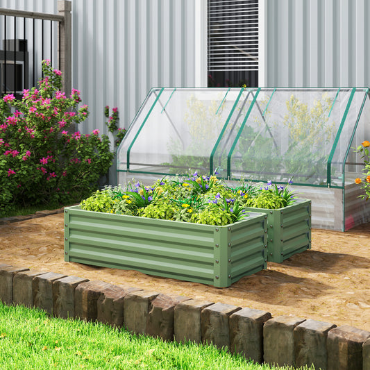Outsunny Set Of Two 110 x 50cm Steel Planter Boxes Light Green Galvanised Raised Garden Planters