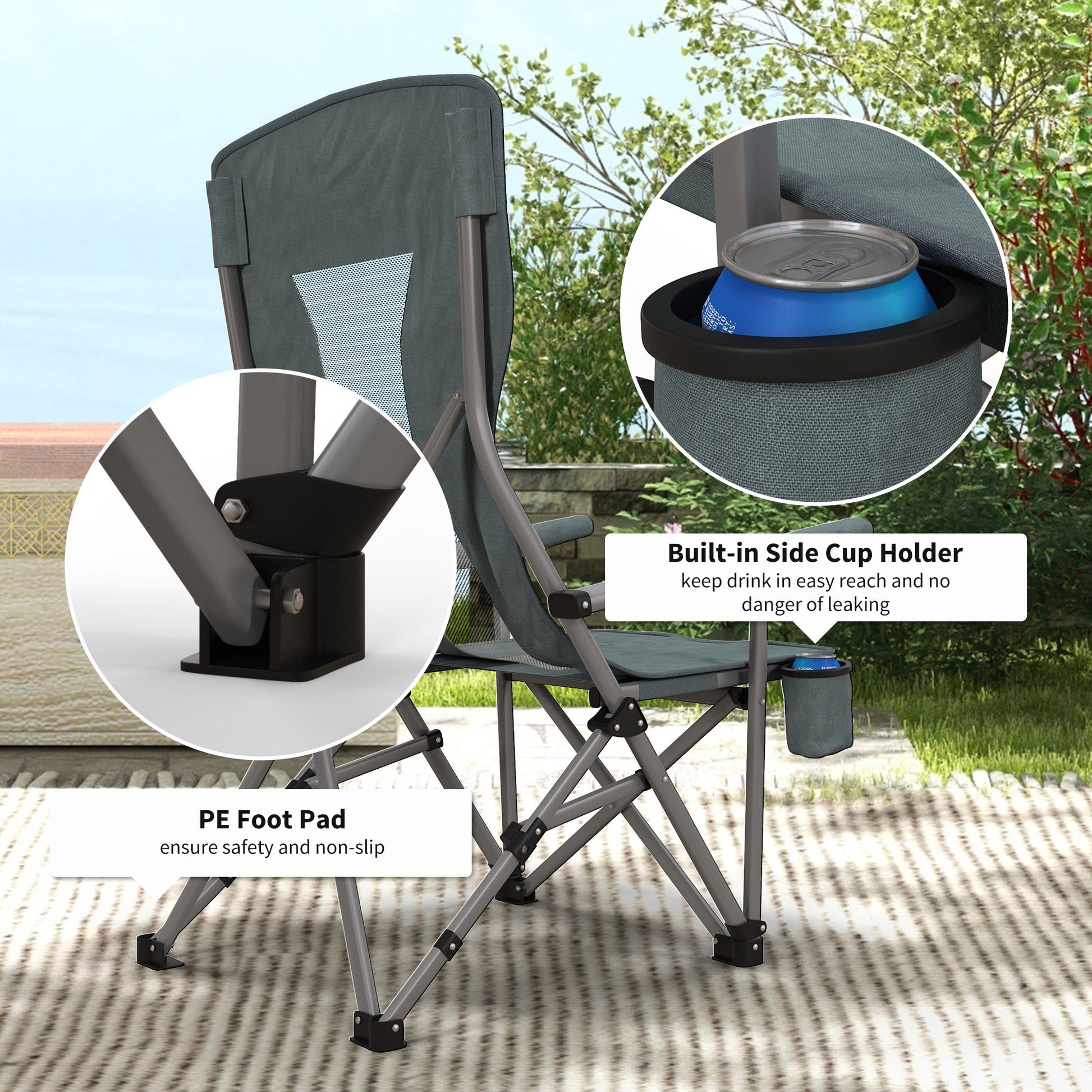 Outsunny Portable Folding Camp Chair with Cup Holder - Supports 136kg, Ideal for Camping, Festivals, Beach, and Garden Use - ALL4U RETAILER LTD