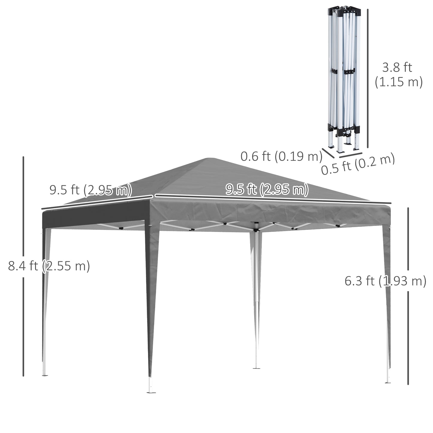 Outsunny 3x3m Garden Pop Up Gazebo Marquee Party Tent Wedding Canopy Height Adjustable With Carrying Bag Grey