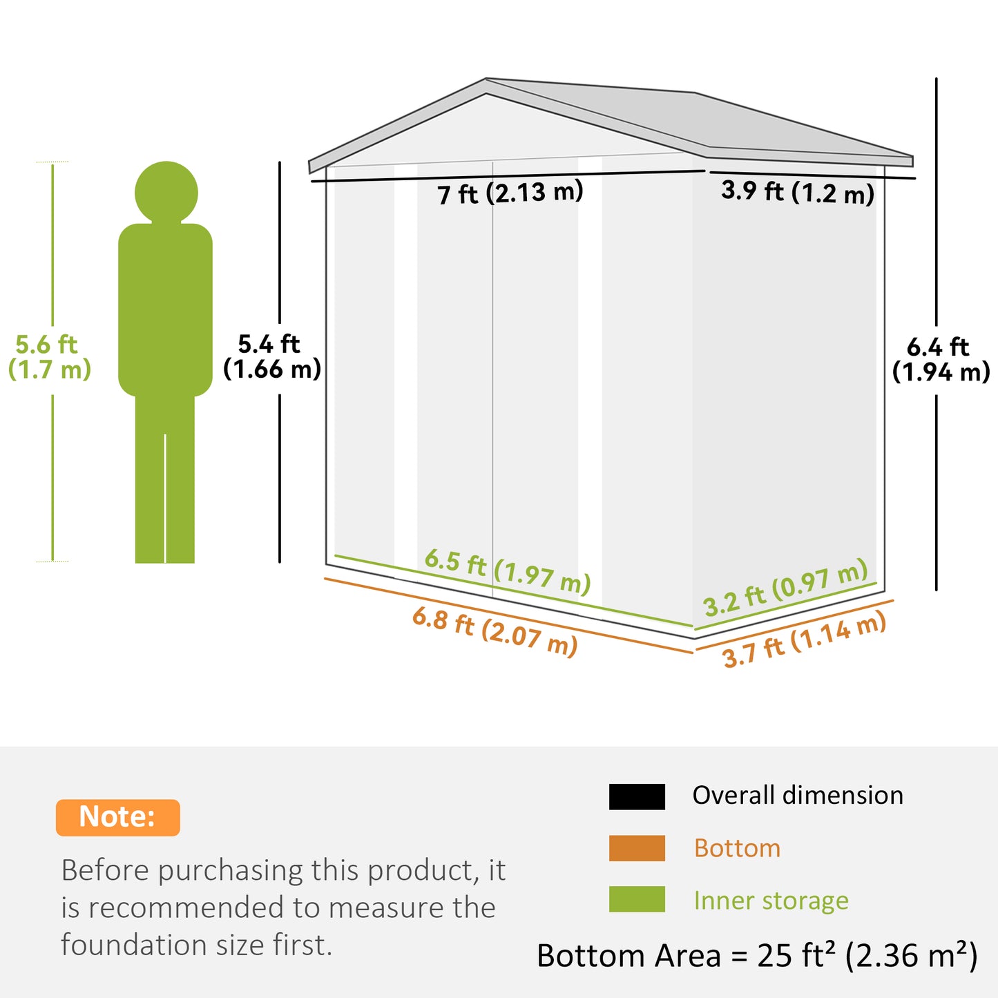 Outsunny 7x4ft Garden Shed Easy To Assemble With Galvanised Steel Frame Foundation Kit Double Doors With Lock And Vents