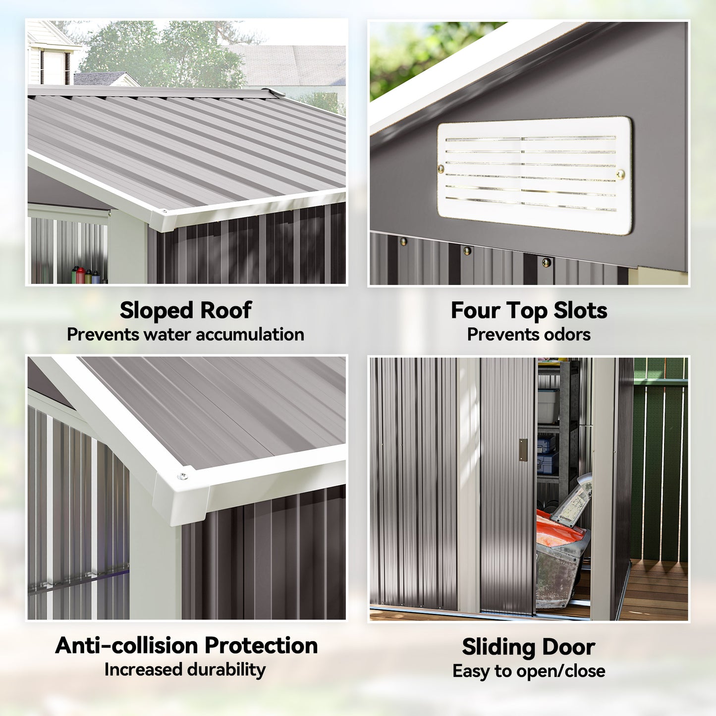 Outsunny Garden Metal Tool Storage Shed With Sliding Door Sloped Roof And Foundation Kit 152 By 132 By 188 Cm Grey