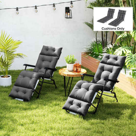 Outsunny Set Of Two 190 X 56 Cm Sun Lounger Cushions Dark Grey With Durable Polyester Fabric And Ties