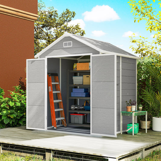 Outsunny 6x5ft Plastic Garden Shed With Floor Window Lockable Doors Vents Wood Effect Resin Dark Grey