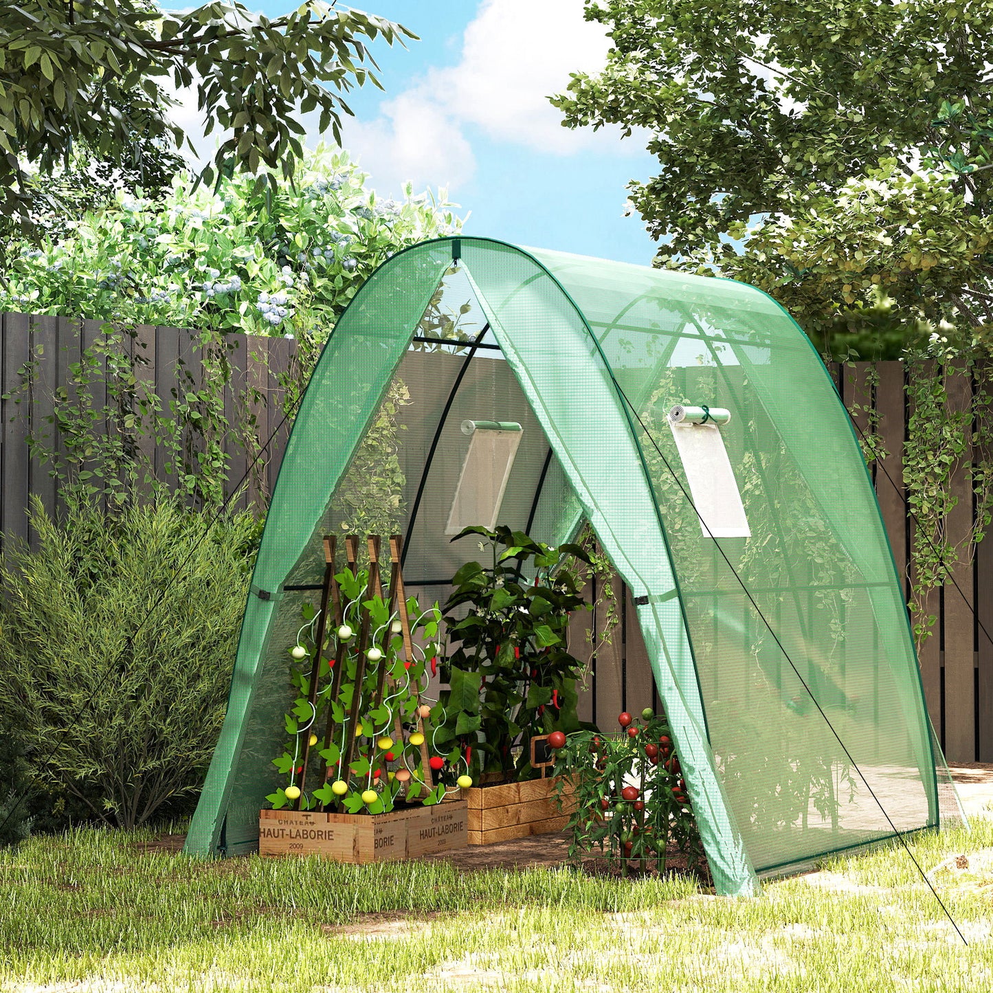 Outsunny Polytunnel Greenhouse 1.8m By 1.8m By 2m Walk In With 2 Doors Screen Windows Sandbag Weights Green