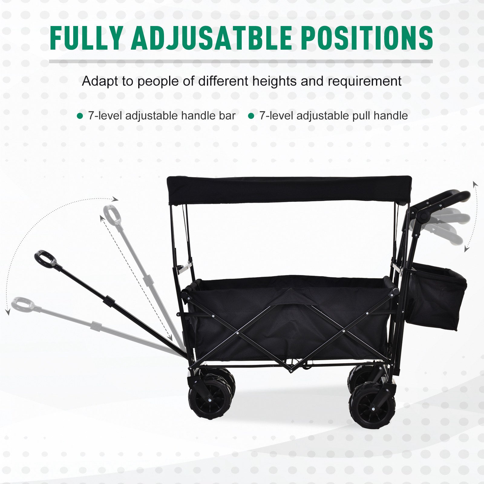 DURHAND Versatile Folding Trolley Cart with Canopy, 4-Wheel Beach and Garden Storage Solution - Black - ALL4U RETAILER LTD