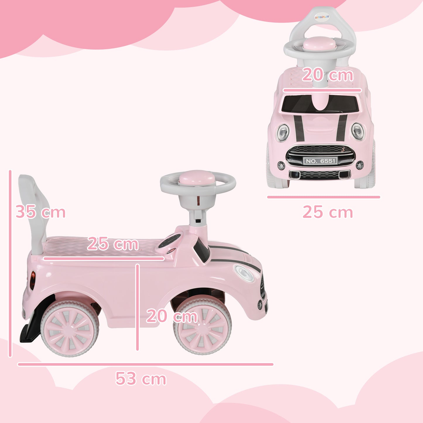 AIYAPLAY Pink Ride-On Car for Toddlers with Air Horn and Safety Features, 18-36 Months - ALL4U RETAILER LTD