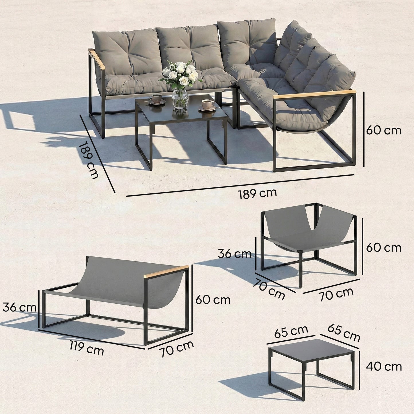 Outsunny 4 Piece Garden Furniture Set With Thick Cushions And Coffee Table For Patio Porch Balcony Deck Grey