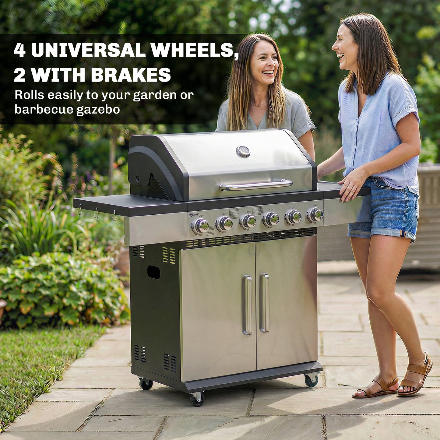 Outsunny 6 Burner Liquid Propane Gas Grill With Warming Rack Side Tables And Cabinet Outdoor Barbecue