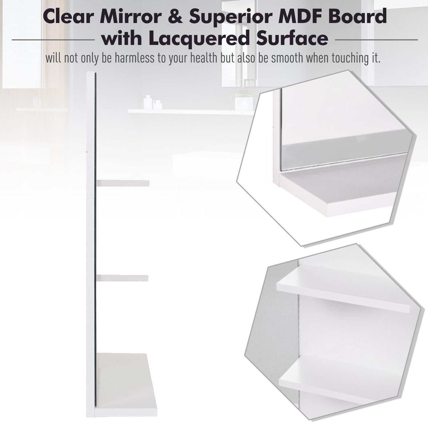 Kleankin Modern White Bathroom Mirror with 3-Tier Storage - ALL4U RETAILER LTD