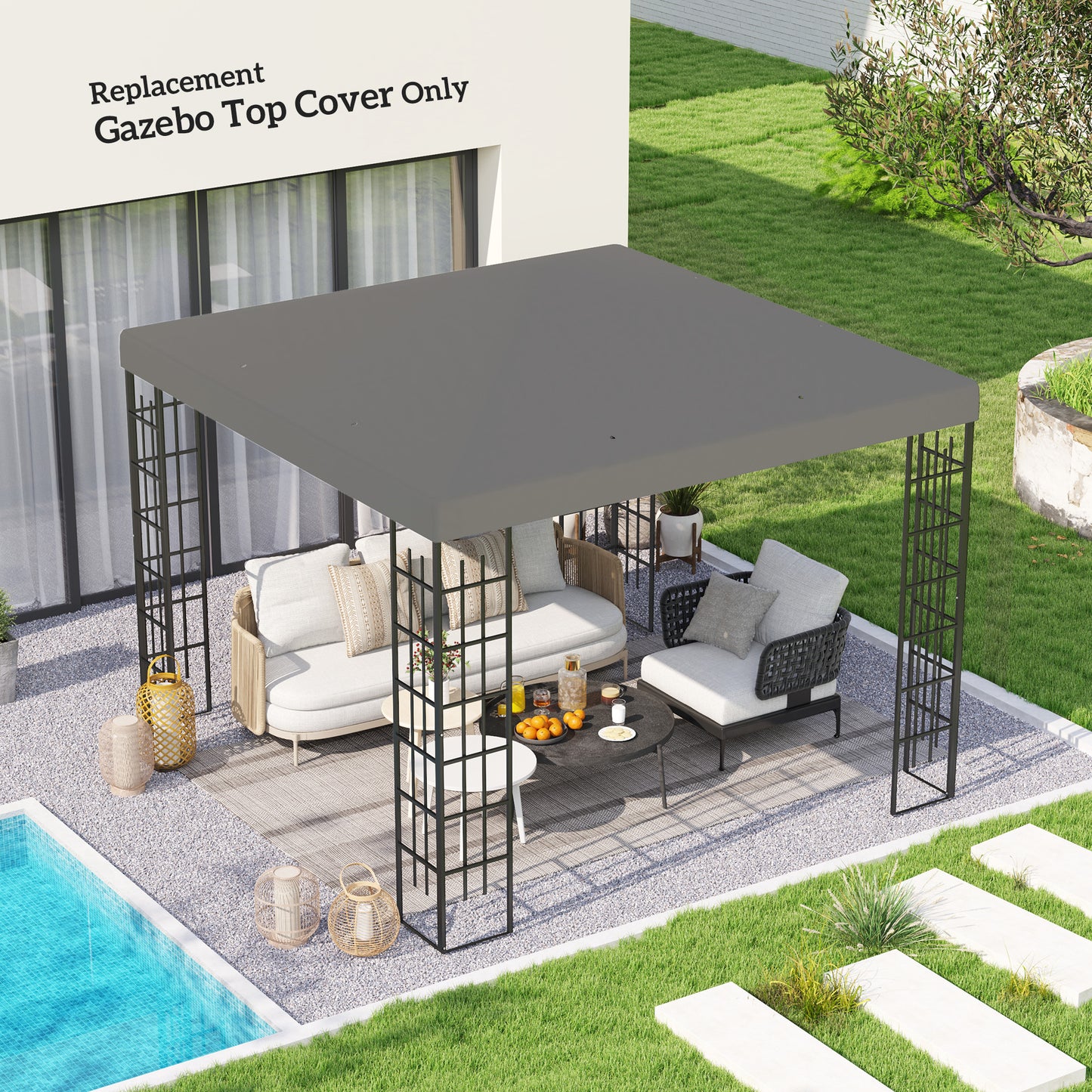 Outsunny 3 x 3m Gazebo Canopy Replacement Grey Polyester With Grommets UPF30 Protection