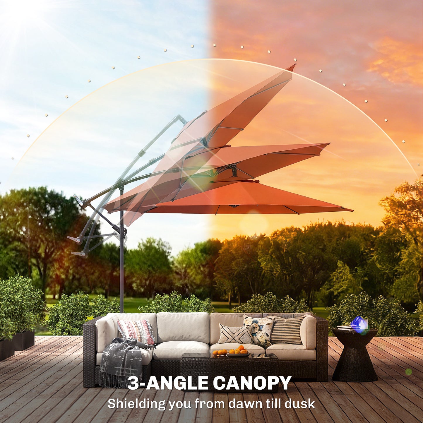 Outsunny 3m Overhanging Cantilever Parasol With Cross Base Orange UV Resistant Polyester Umbrella
