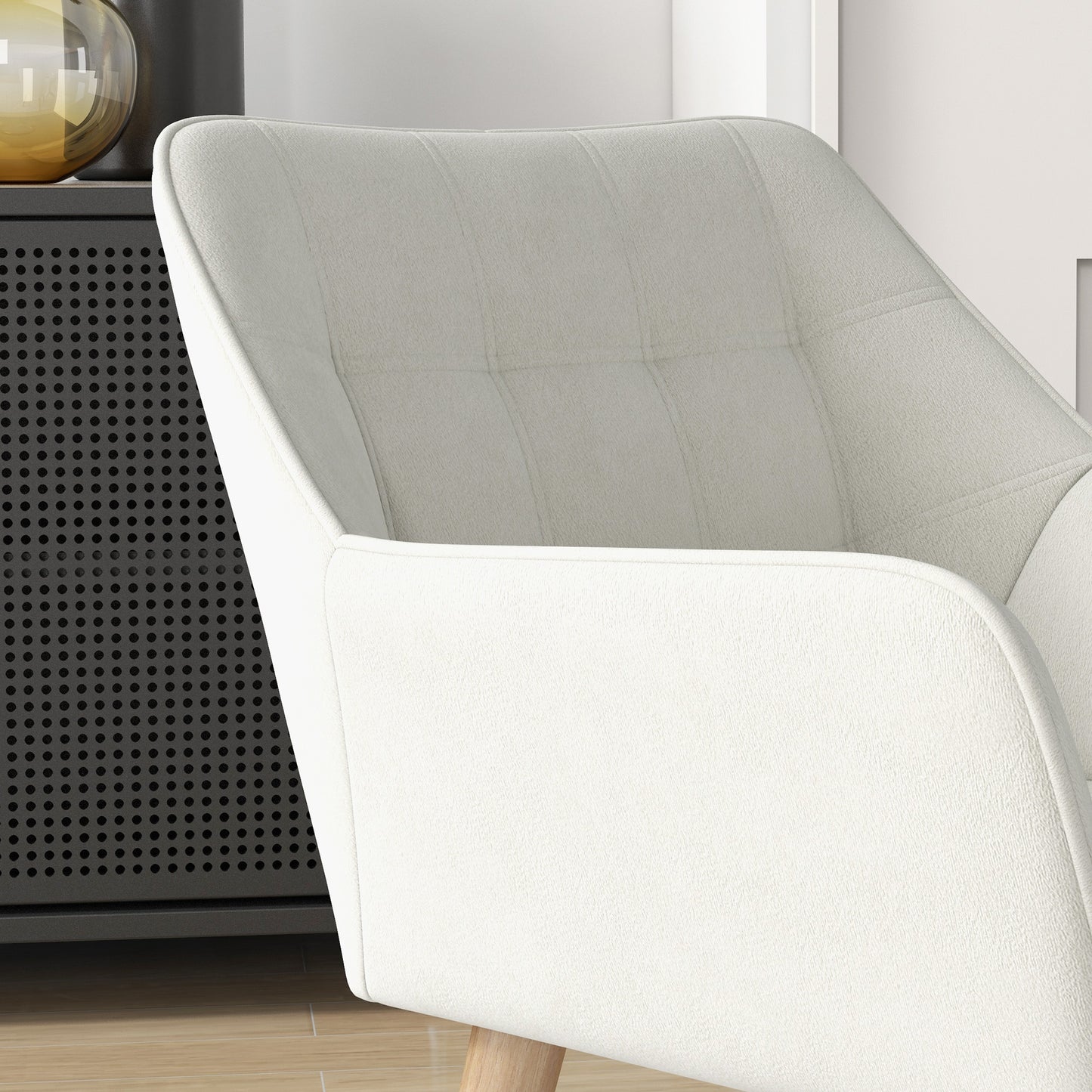 HOMCOM Accent Chair With Wide Arms And Slanted Back Thick Padding Rubber Wood Legs Cream White Living Room